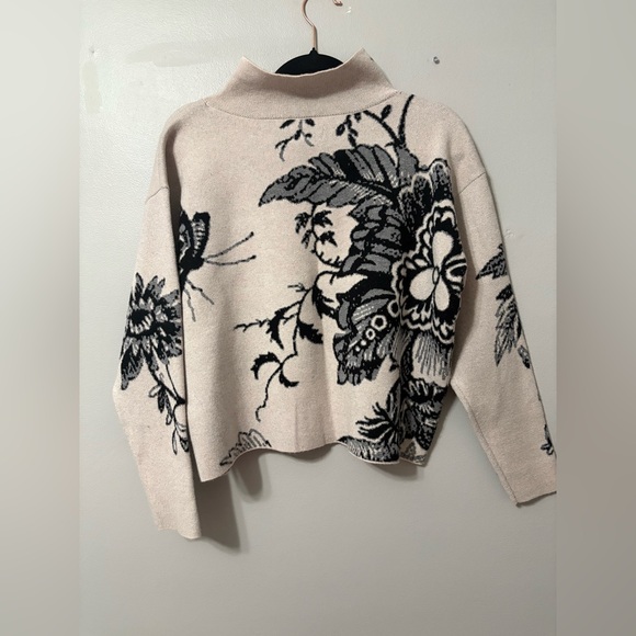 Anthropologie Black and Cream Floral Turtleneck Sweater - Picture 3 of 6